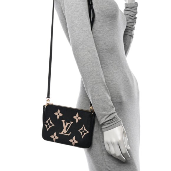 Authentic Louis Vuitton Empreinte Monogram Giant Double Zip Pochette Black Cream - Picture 3 of 14